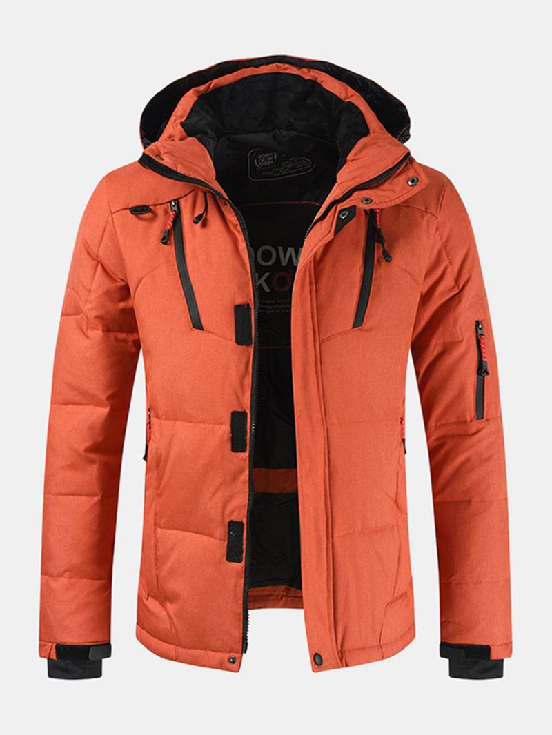 Herr Vinter Warm Thicken Dragkedja Detalj Enfärgad Hooded Down Kappa