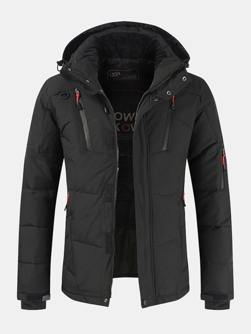 Herr Vinter Warm Thicken Dragkedja Detalj Enfärgad Hooded Down Kappa