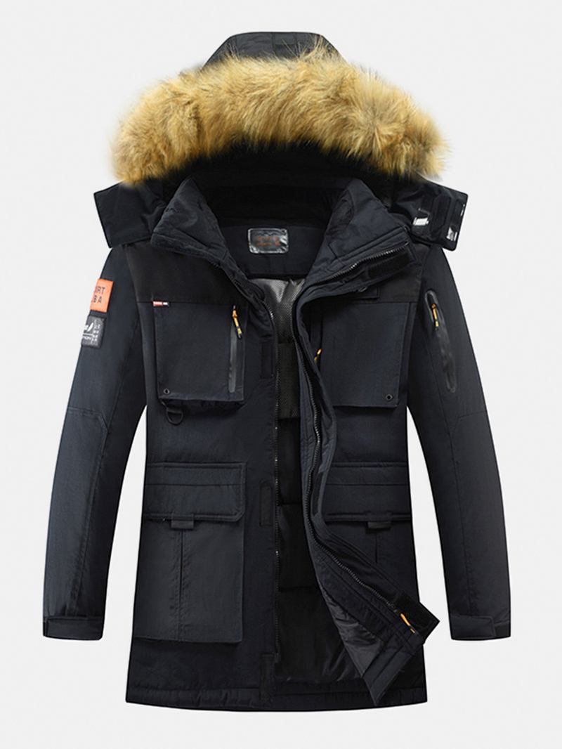 Herr Winter Thicken Multi-pocket Zipper Fur Hooded Warm Down Coat