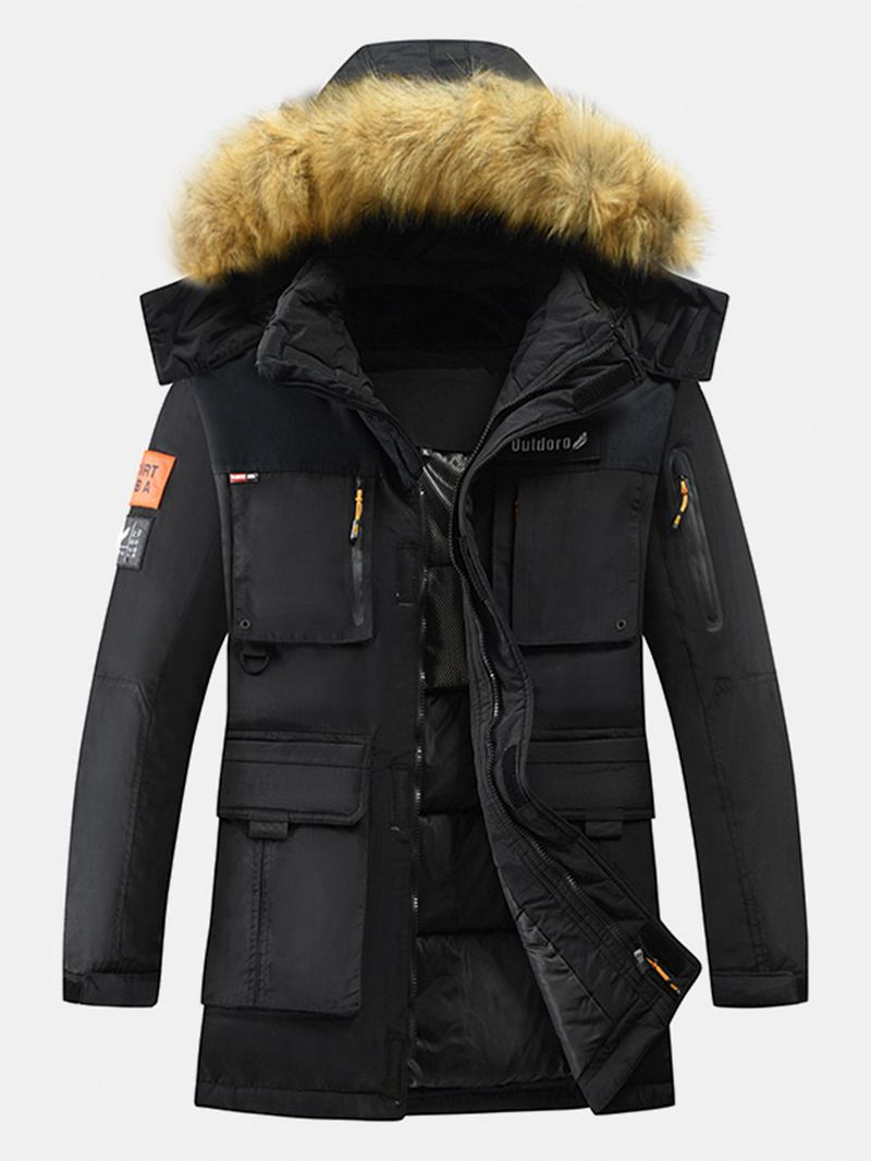 Herr Winter Thicken Multi-pocket Zipper Fur Hooded Warm Down Coat