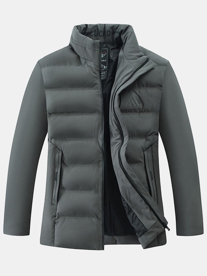 Män Thicken Enfärgade Stand Collar Pocket Down Jacket