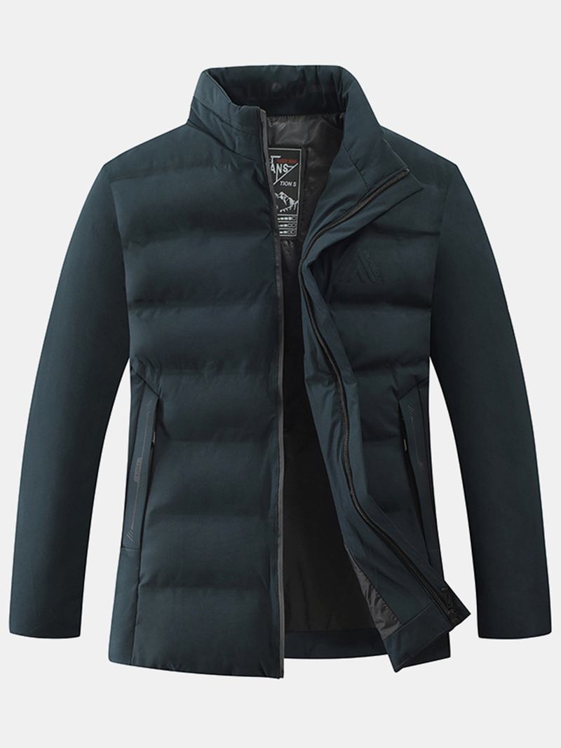 Män Thicken Enfärgade Stand Collar Pocket Down Jacket