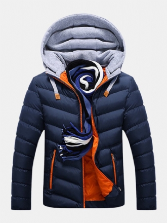 Män Vinter Tjock Hooded Stitching Jacka Mode Vadderad Casual Varma Zipper Pockets Coat