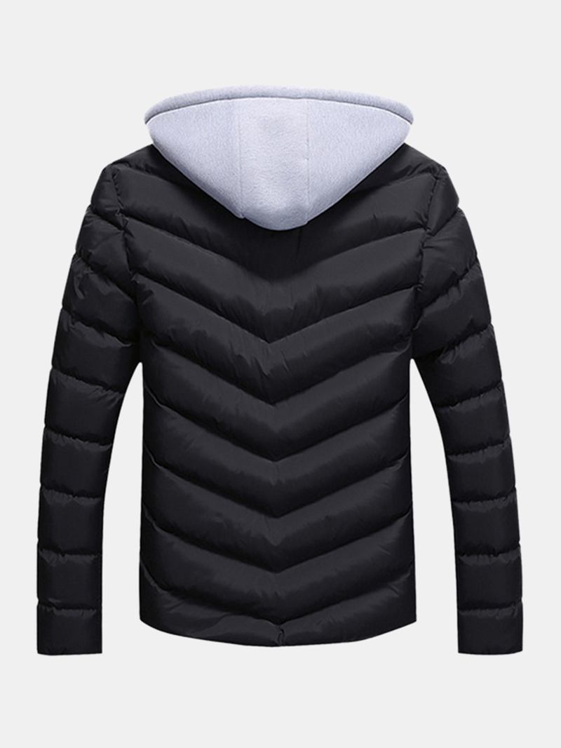 Män Vinter Tjock Hooded Stitching Jacka Mode Vadderad Casual Varma Zipper Pockets Coat