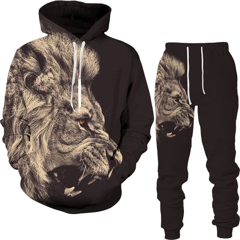 3d Digital Med Tryck Animal Lion Sweatshirt Sweatpants