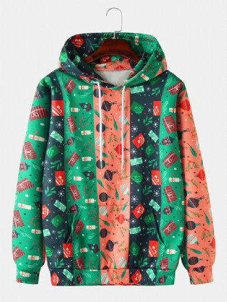 Christmas Herr Färg Block Cartoon Med Tryck Dragsko Hoodies Med Ficka