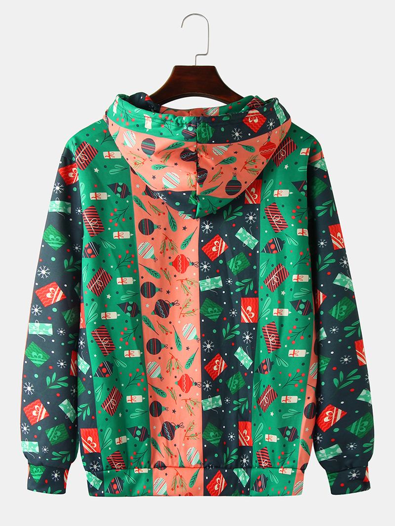 Christmas Herr Färg Block Cartoon Med Tryck Dragsko Hoodies Med Ficka