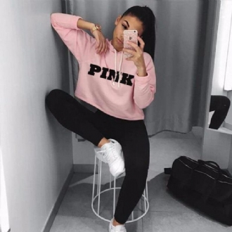 Dam Oversized Hoodies Jumper Sweatshirt Kvinna Rosa Cropped Top