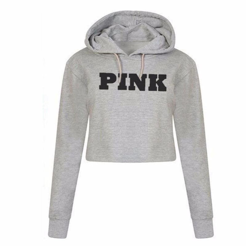 Dam Oversized Hoodies Jumper Sweatshirt Kvinna Rosa Cropped Top