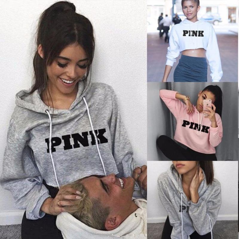 Dam Oversized Hoodies Jumper Sweatshirt Kvinna Rosa Cropped Top