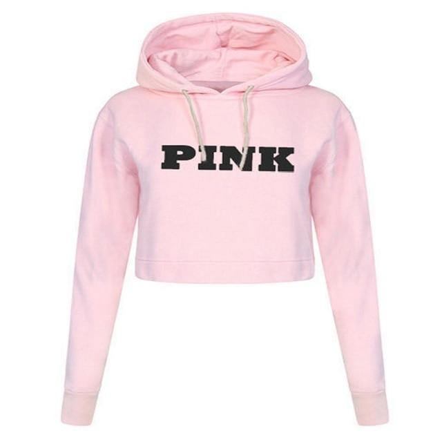 Dam Oversized Hoodies Jumper Sweatshirt Kvinna Rosa Cropped Top