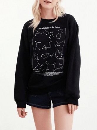 Dam Zodiac Grafiskt Bokstavstryck Rund Hals Casual Långärmade Sweatshirts