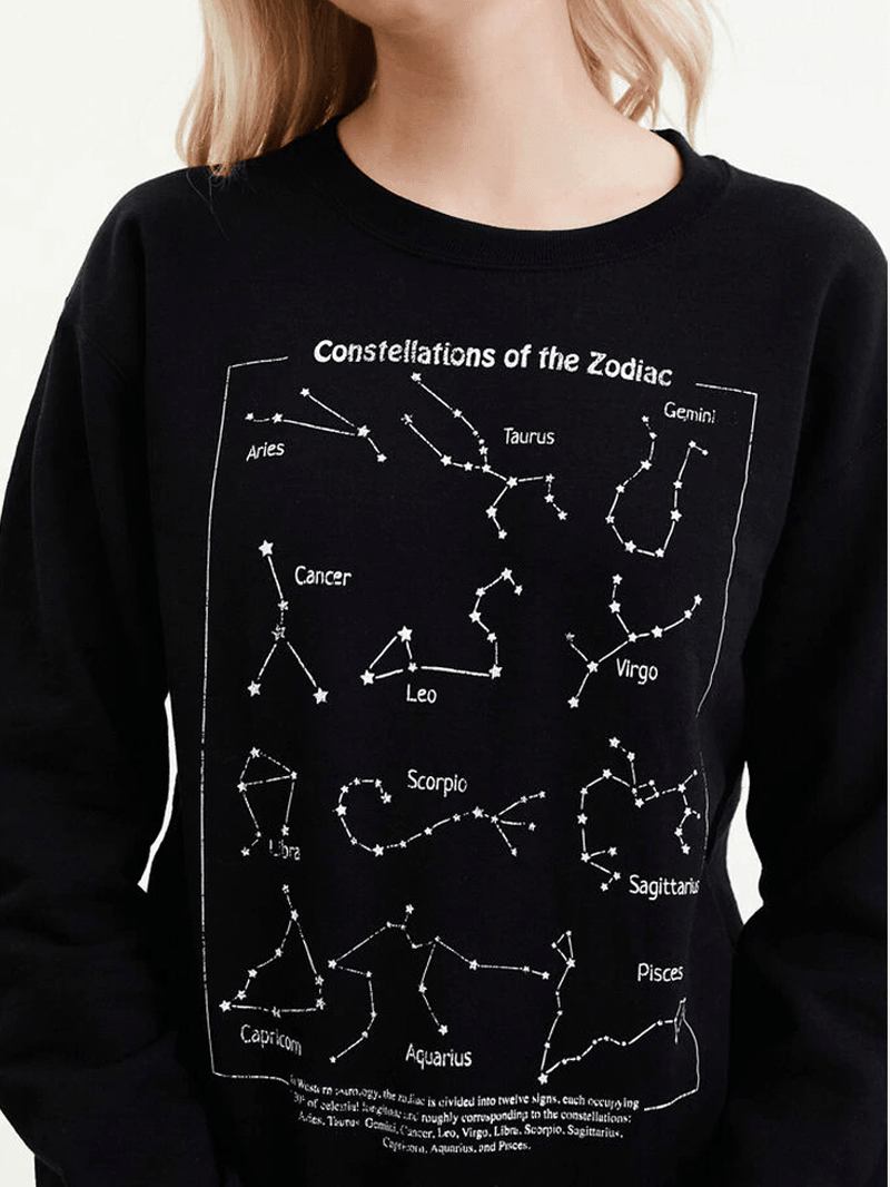 Dam Zodiac Grafiskt Bokstavstryck Rund Hals Casual Långärmade Sweatshirts