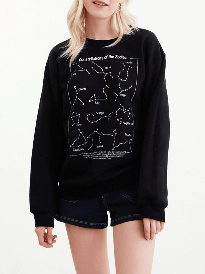 Dam Zodiac Grafiskt Bokstavstryck Rund Hals Casual Långärmade Sweatshirts