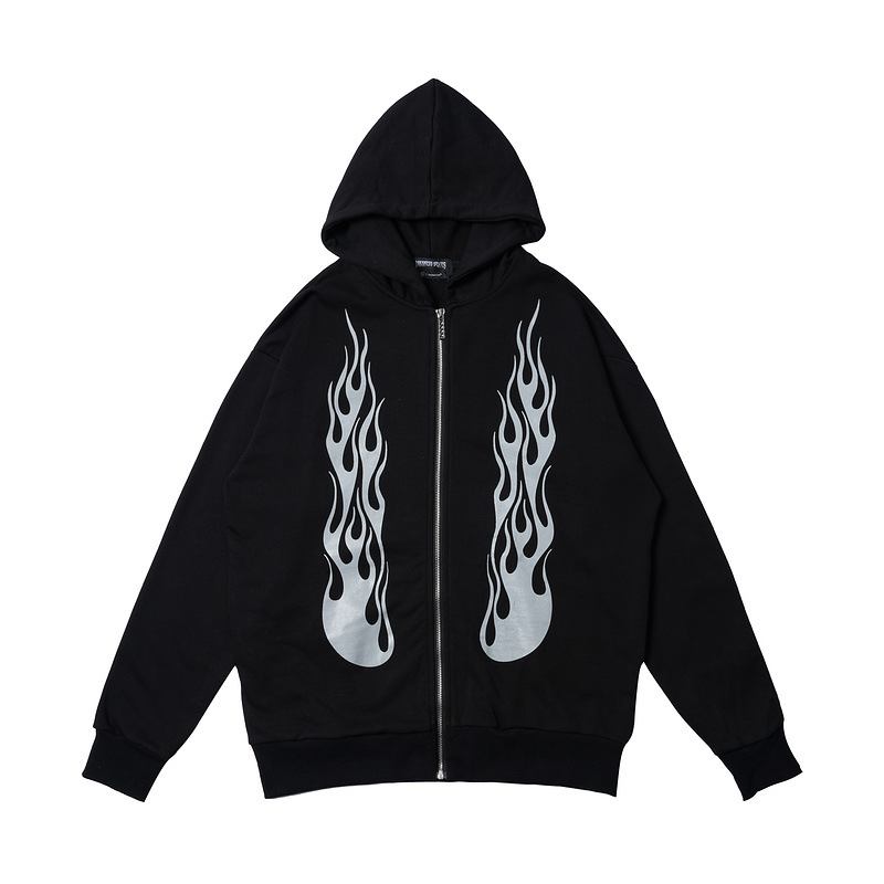 Dark Rock Reflexive Flame Med Tryck Hoodie Sport Cardigan För Män