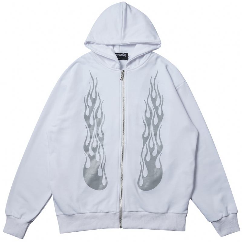 Dark Rock Reflexive Flame Med Tryck Hoodie Sport Cardigan För Män