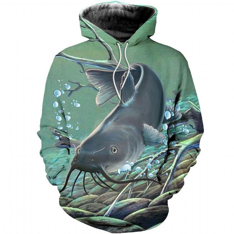 Fiskeentusiaster Hoodie Digitaltryck Utomhussport Lös Hoodie Med Huva