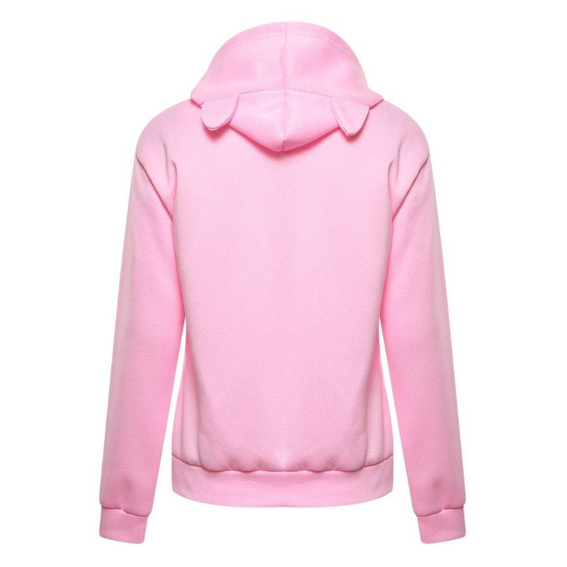 Harajuku Katt Ear Cap Hoodies Dam I Am A Katt Tryckta Huvtröjor Rosa Topp Söt Långärmad Lös Pullover Moletom