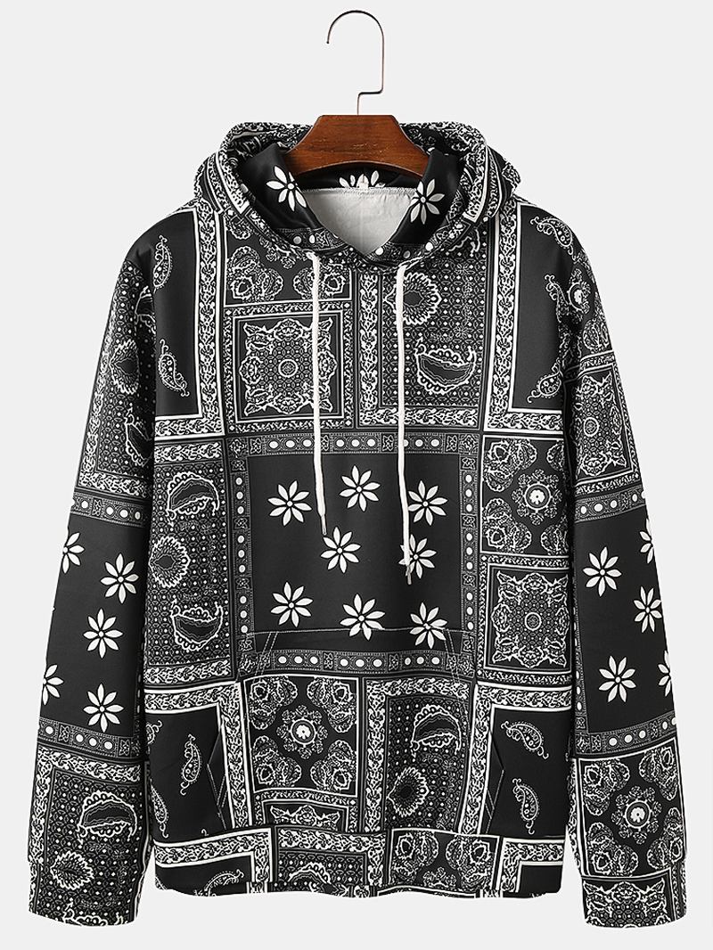 Herr Allover Etniska Paisley Med Tryck Loose Pouch Pocket Dragstring Hoodies