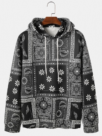 Herr Allover Etniska Paisley Med Tryck Loose Pouch Pocket Dragstring Hoodies