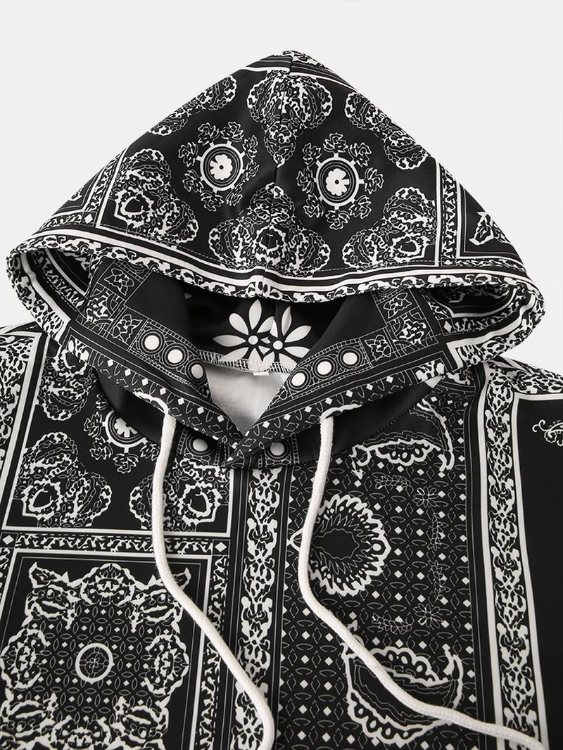 Herr Allover Etniska Paisley Med Tryck Loose Pouch Pocket Dragstring Hoodies