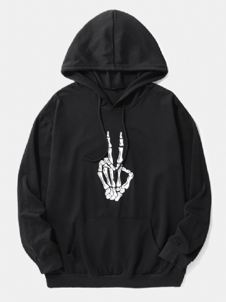 Herr Casual Black Hand Bone Hoodies Med Snörning