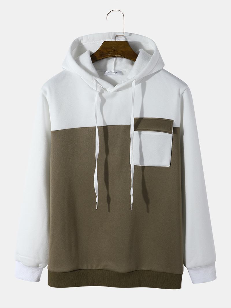 Herr Casual Pocket Drawstring Patchwork Hoodies