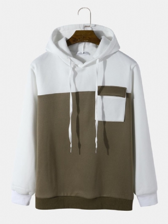 Herr Casual Pocket Drawstring Patchwork Hoodies