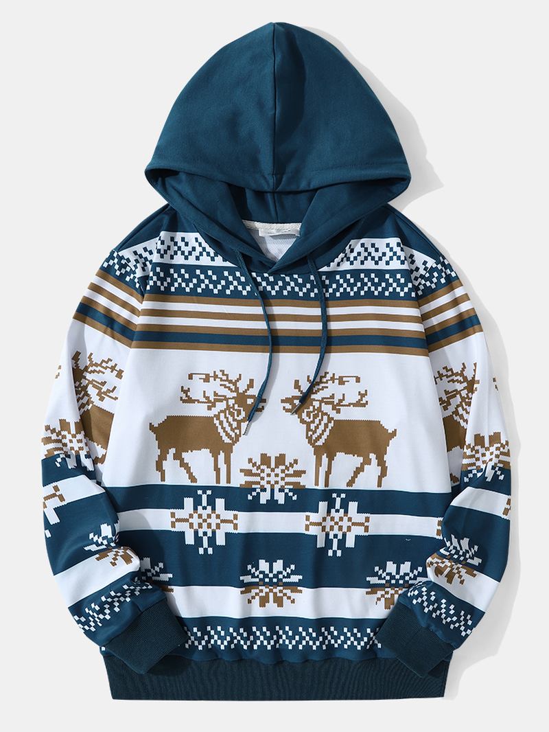 Herr Christmas Snow Elk Kontrasttryck Casual Hood Sweatshirt