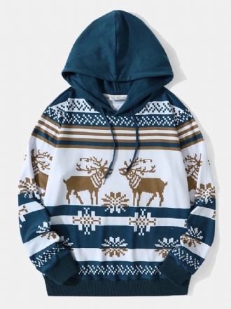 Herr Christmas Snow Elk Kontrasttryck Casual Hood Sweatshirt