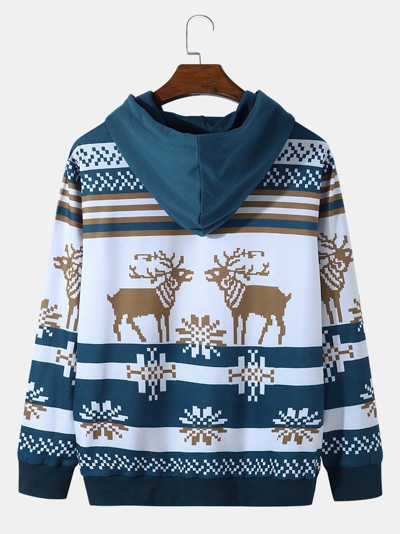 Herr Christmas Snow Elk Kontrasttryck Casual Hood Sweatshirt