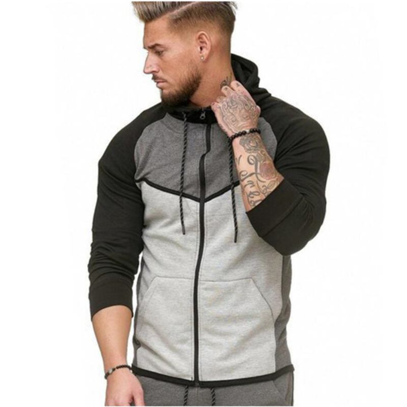 Herr Colorblock Fitness Sport Cardigan Sweater Hoodie Top