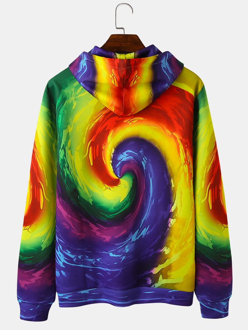 Herr Färgglada Tryck Känguruficka Långärmad Casual Dragsko Hoodies