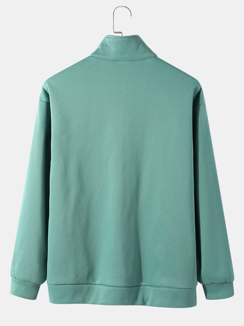 Herr High Collar 1/3 Zip Pure Enfärgade Pockets Pullover Sweatshirt