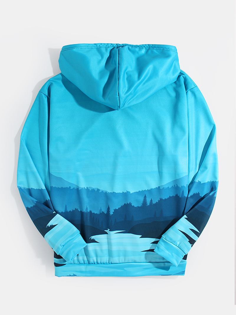 Herr Landskapsgrafik Kangaroo Pocket Dragstring Hoodies