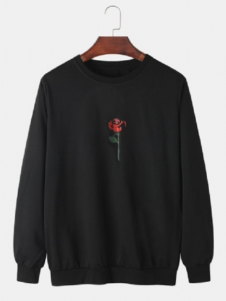 Herr Rose Med Tryck Rundhalsad Tröja Långärmad Simple Cotton Sweatshirts