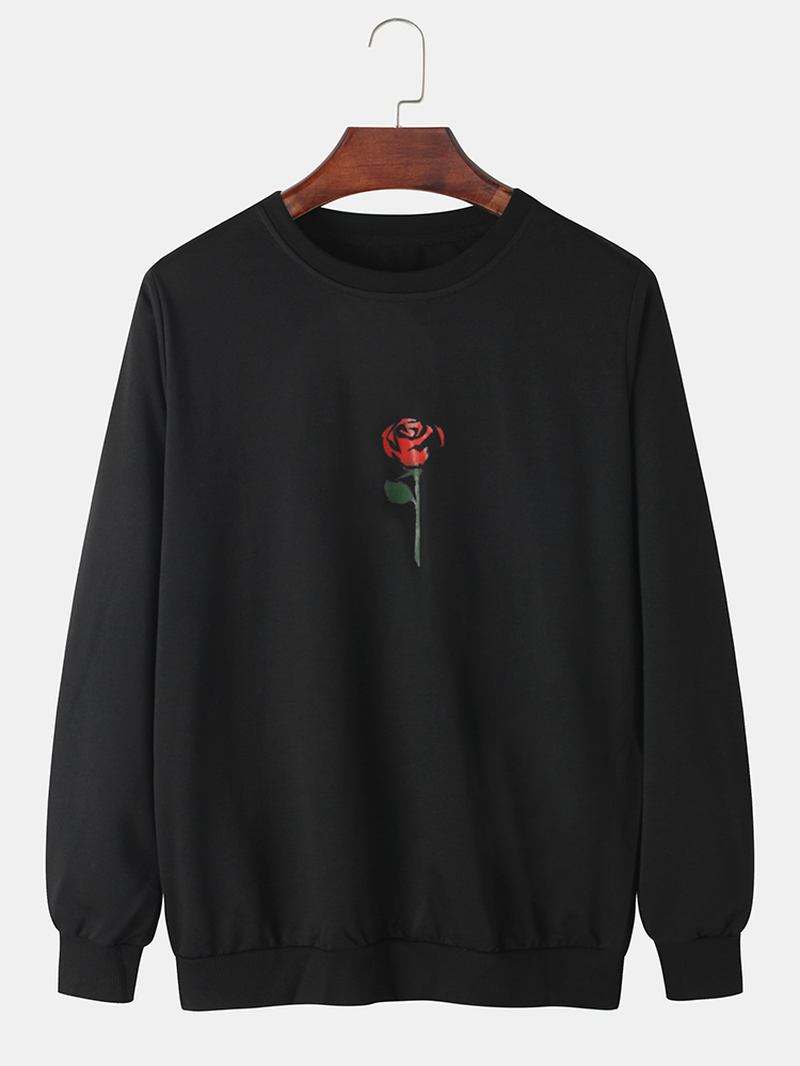 Herr Rose Med Tryck Rundhalsad Tröja Långärmad Simple Cotton Sweatshirts