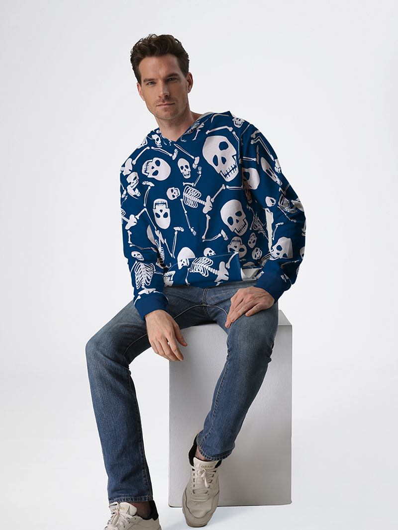 Herr Skull Head Kangaroo Pocket Blue Hoodies