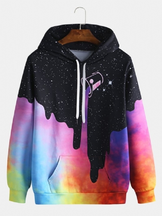 Herr Starry Sky Pattern Tie Dye Kangaroo Pocket Long Sleeve Casual Hoodies