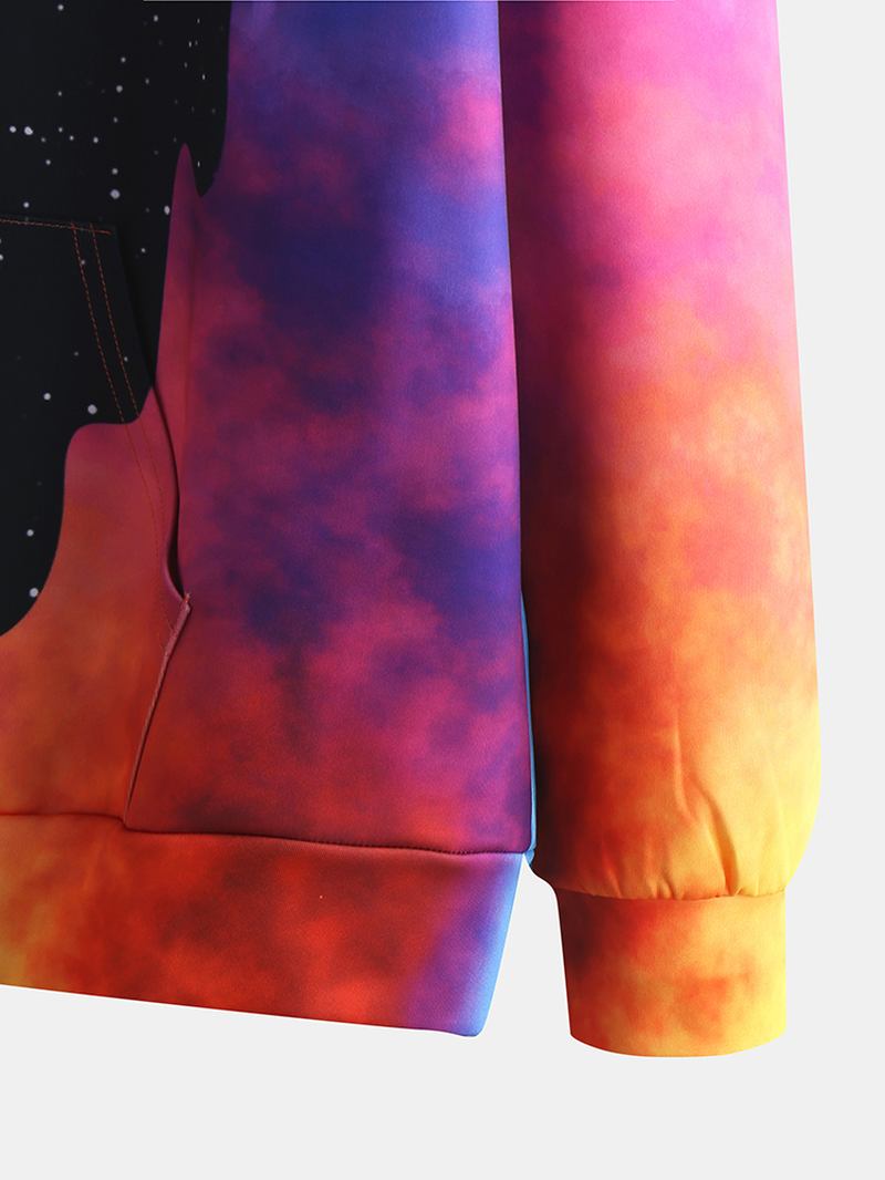 Herr Starry Sky Pattern Tie Dye Kangaroo Pocket Long Sleeve Casual Hoodies