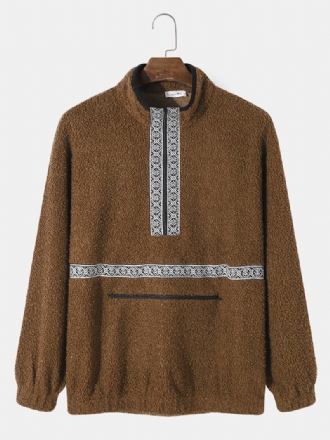 Herr Teddy Tribal Zip Pocket Half Zip Pattern Pullover Sweatshirt