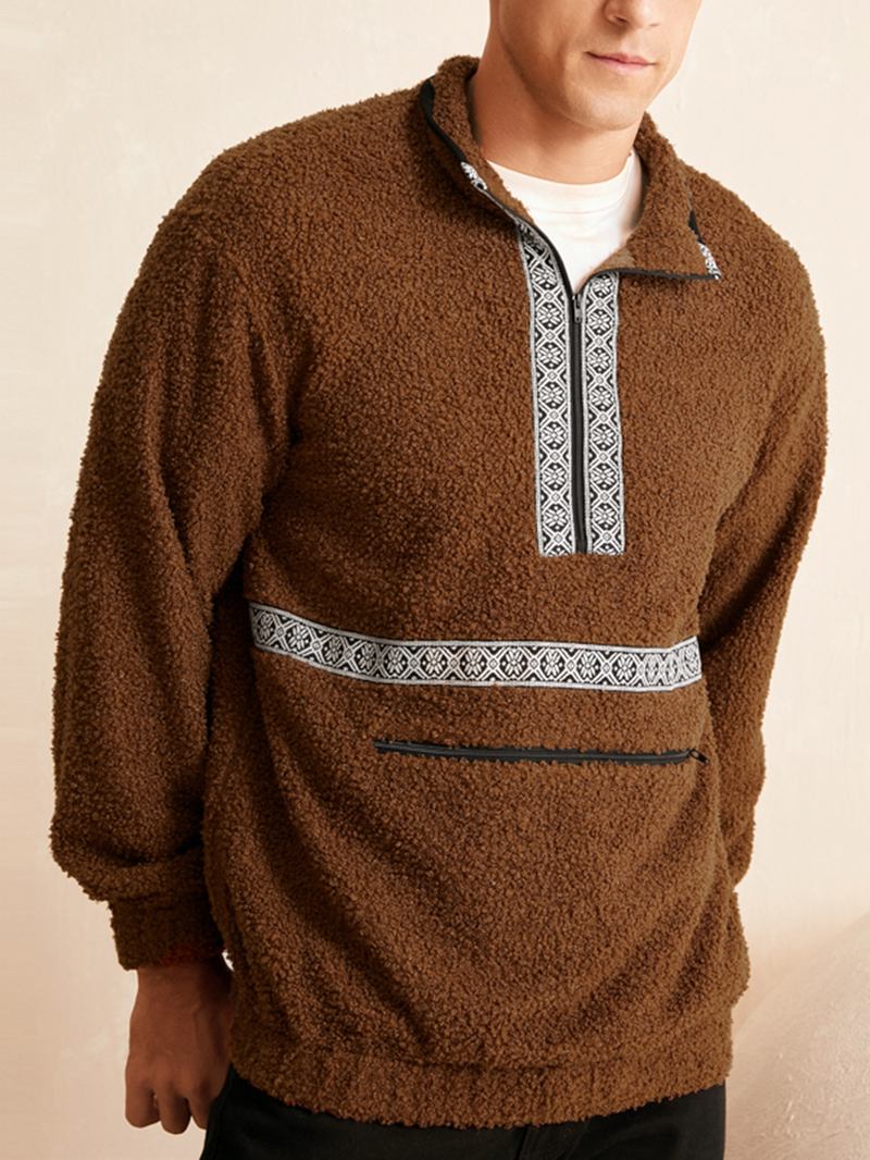 Herr Teddy Tribal Zip Pocket Half Zip Pattern Pullover Sweatshirt