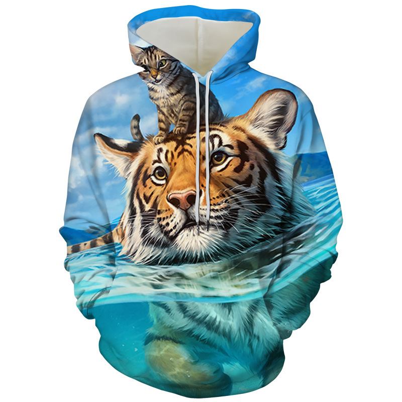 Herr Tiger Series 3d Med Tryck Hood Loose Sweater