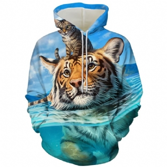 Herr Tiger Series 3d Med Tryck Hood Loose Sweater