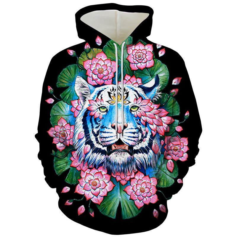 Herr Tiger Series 3d Med Tryck Hood Loose Sweater