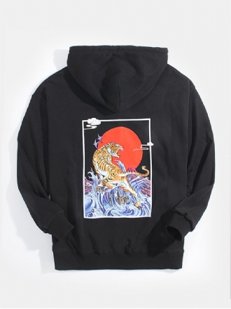 Herr Ukiyoe Tiger Back Graphics Hoodies Med Dragsko