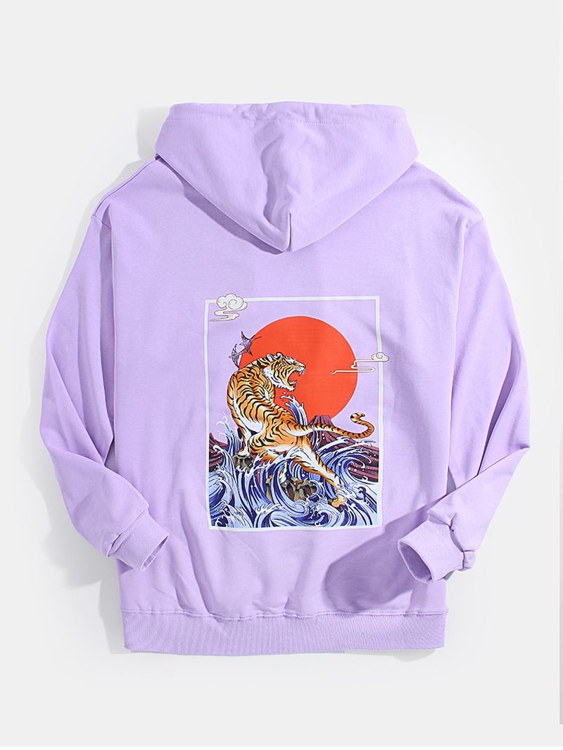 Herr Ukiyoe Tiger Back Graphics Hoodies Med Dragsko