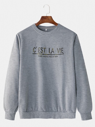 Herrmode Med Besättningen Halsad Bomull Långärmad Casual Overhead Sweatshirt