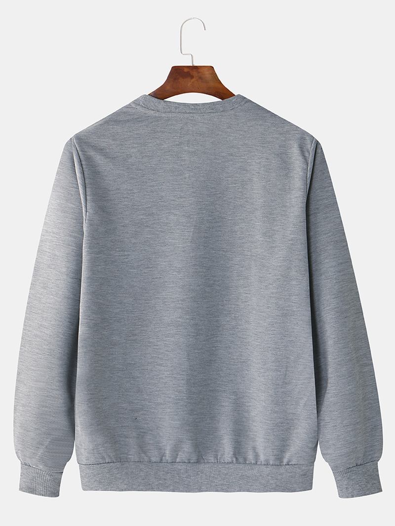 Herrmode Med Besättningen Halsad Bomull Långärmad Casual Overhead Sweatshirt