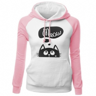 Höst Vinter Nya Huvtröjor För Dam Sweatshirt Katt Meow Med Tryck Mode Hoody Kpop Sweatshirts Raglan Harajuku Hoodie